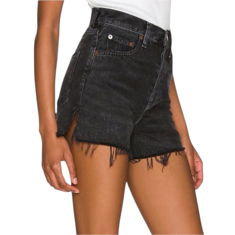 AGOLDE Dee High Rise Distressed Black Jean Shorts Size 23 Button Fly 🔥